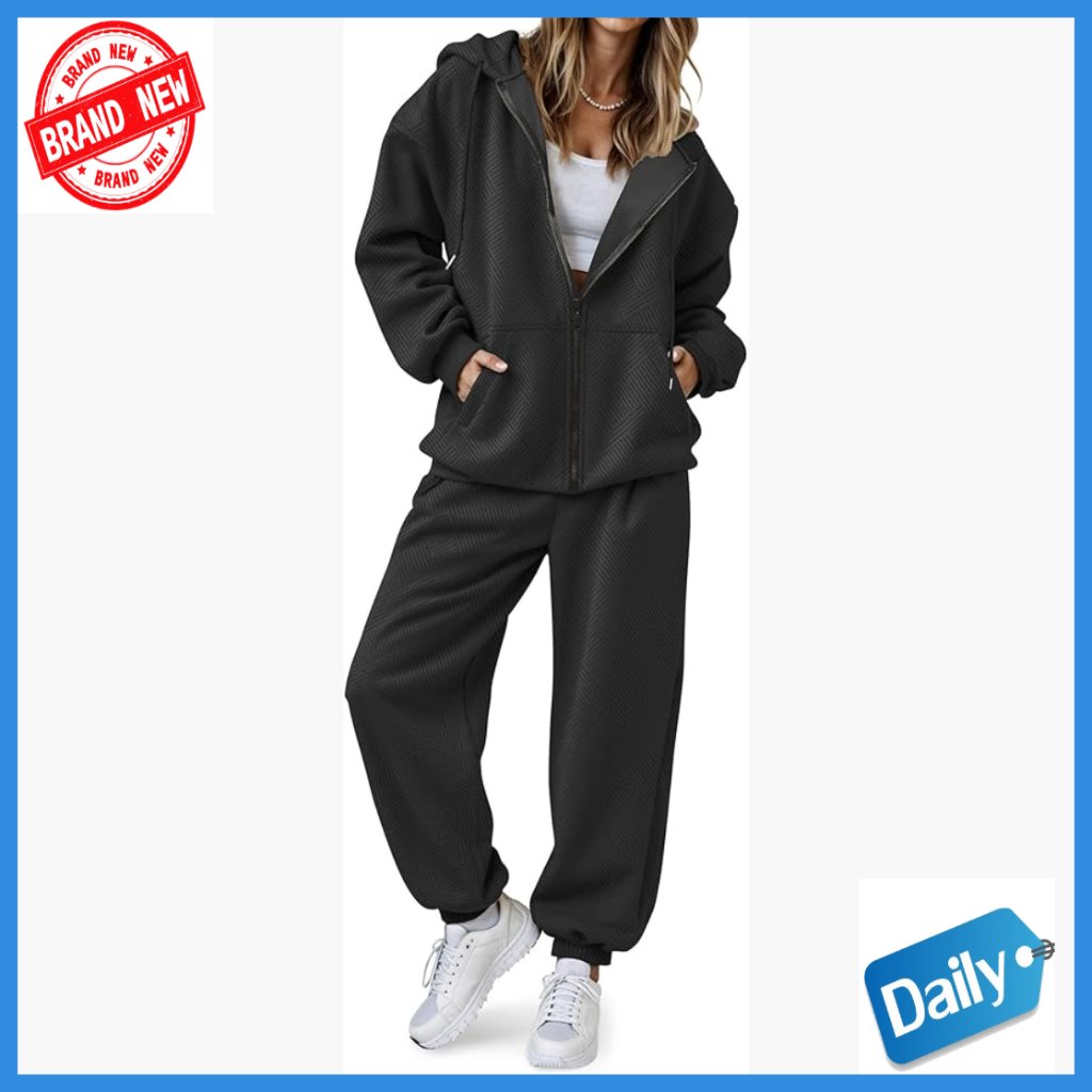 Oversized Zip Hoodie Jogger Set Polyester Spandex Lounge Activewear